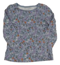 Fialovošedé triko s kytičkami PRIMARK