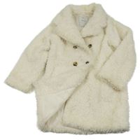 Smetanový huňatý podšitý kabát s límečkem Tu