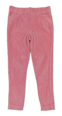 Růžové žebrované plyšové tregíny littke kids