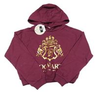 Nové - vínová crop mikina so zlatým erbem - Harry Potter a kapucňou PEP&CO