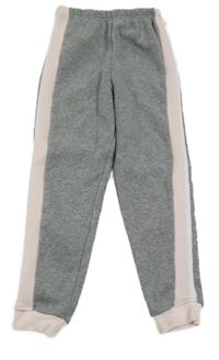 Sivo-svetloružová -biele teplákové tepláky INFINITY KIDS