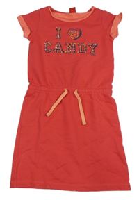Červené teplákové šaty s nápisy s kamienkami a pecičkami S. Oliver