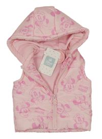 Nové - světlerůžová prošívaná šusťáková zateplená vesta s Minnie a kapucí Disney