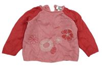 Ružovo-jahodový pletený sveter s kvetmi Vertbaudet