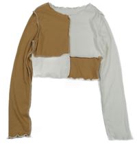 Hnedo-biele rebrované crop tričko SHEIN