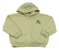 Olivová oversize mikina s kaktusmi a kapucňou St. Bernard