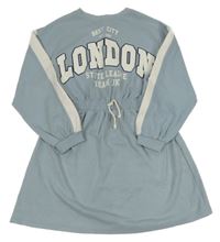 Světlemodrošedo-bílé teplákové šaty s nápisy ZARA