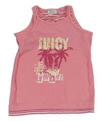 Ružovo-pruhovaný top s palmami a nápismi