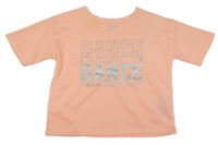 Neónově broskvové funkčné športové crop tričko s nápismi ERGEENOMIXX