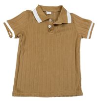 Hnědo-bílé žebrované úpletové polo tričko 