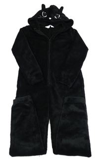 Černá plyšová kombinéza s kapucí - kočička H&M