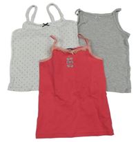 3x - Top s mašličkou - Jahodový s brýlemi SeRGeNT MaJoR, bílý puntíkatý Next, šedý melírovaný H&M