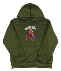 Khaki tepláková mikina so Spider-manem a vreckom a kapucňou