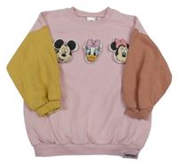 Světlerůžovo-okrovo-starorůžovohnědá oversize mikina s 3d Mickey a Daisy a Minnie Disney