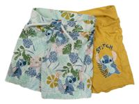 Nové - 2x - Kraťasy se Stitchem a listy - Bílé, hořčicové PRIMARK