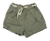 Khaki třpytivé plátěné kraťasy s páskem 