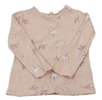 Světlepudrové žebrované triko s ptáčky H&M