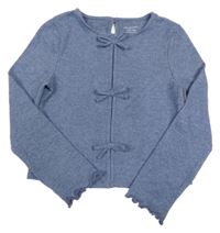 Modro/tmavomodrá melírovaná úpletová crop mikina s mašľami PRIMARK