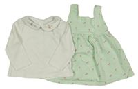 2set - Mátové květované šaty + bílé žebrované triko s límečkem Dunnes
