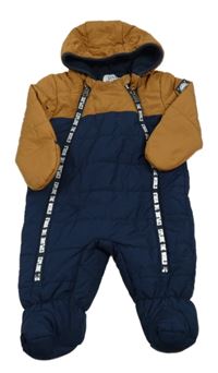 Tmavomodro-hnedá šušťáková zimná kombinéza s kapucňou zn. C&A