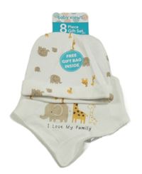 Nové - 2set - Bílá bavlněná čepice se zvířaty + slinták