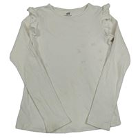 Biele rebrované tričko s volánikmi H&M