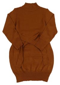 Hnědé svetrové šaty s páskem Shein