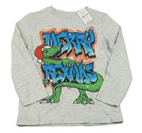 Nové - Sivé melírované tričko s dinosaurom Nutmeg