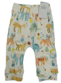 Nové - Smotanové ľahké tepláky so zvířaty a dinosaurami George