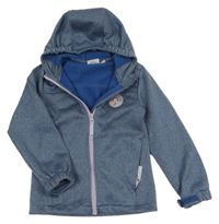 Tmavomodrá melírovaná softshellová bunda s nášivkou a kapucňou Alive