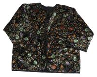 Čierna kvetovaná prešívaná zamatová podšitá bunda