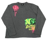 Tmavošedé melírované triko se smajlíky