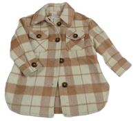 Krémovo-hnědá kostkovaná vlněná košilová bunda Primark