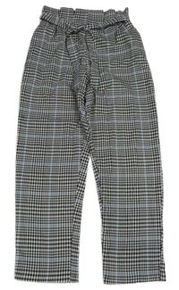 Černo-bílo-modré kostkované kalhoty s páskem H&M