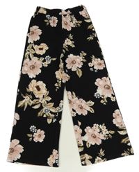 Čierne kvetované široké nohavice Shein
