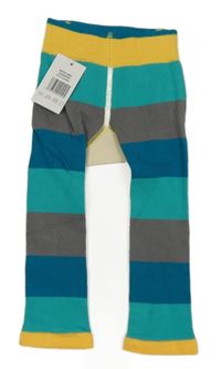 Nové - Modrozeleno-šedo-žluté pruhované punčocháče bez šlapiček s včelou Blade&Rose