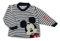 Bielo-tmavomodrá pruhovaná zamatová mikina s Mickeym C&A