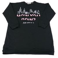 Čierne teplákové šaty s 3D nápisom a městem - Friends George