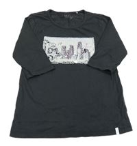 Antracitové triko s překlápěcími flitry Esprit