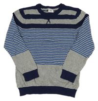 Sivo-modro-tmavomodrý pruhovaný ľahký sveter F&F