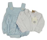 Nové - 2set - Světlemodré manšestrové laclové kraťasy + bílé triko s límečkem