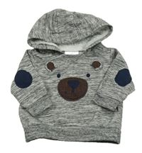 Tmavosivá melírovaná mikina s medvěďom a kapucňou Topomini