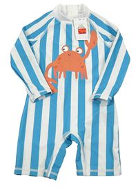 Nové - Bielo-modrý pruhovaný UV overal s krabom Primark