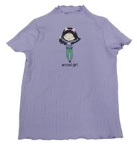 Lila rebrované tričko s dívkou