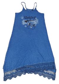 Tmavomodré bavlnené šaty s teniskami a čipkou Blue Seven