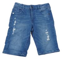 Modré rifľové skinny kraťasy s vyšúchaním Denim Co.