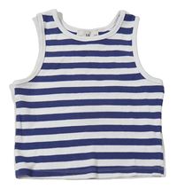 Bielo-tmavomodrý pruhovaný rebrovaný crop top C&A