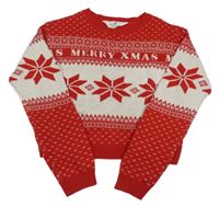 Červeno-smotanový vzorovaný crop sveter s nápisom H&M