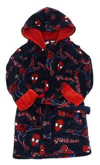 Tmavomodro-červený chlpatý župan so Spidermanem a kapucňou Primark