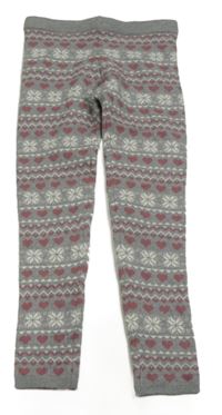 Šedo-růžové vzorované pletené legíny Primark